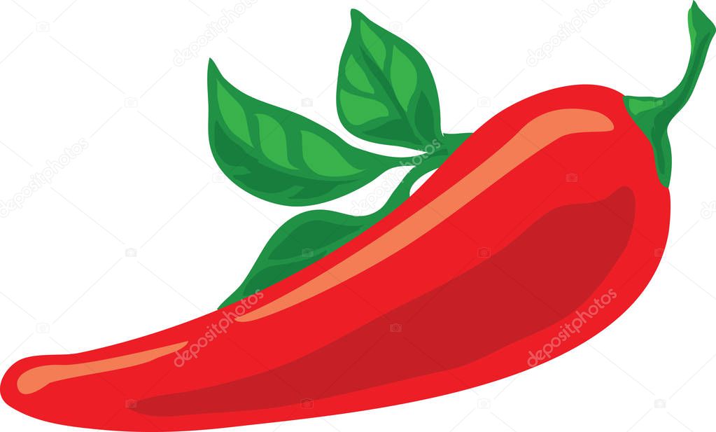 Fresh red spicy pepper with green leaf