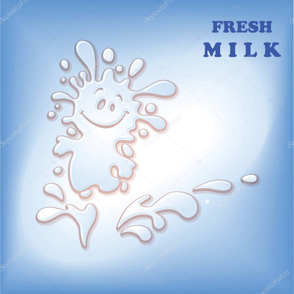 Milk splash funny cheerful cartoon character.