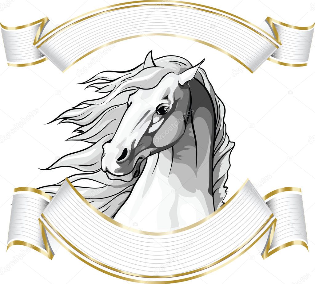 Horse head with mane flowing in the wind.
