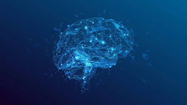 Polygonální lidský mozek ilustrace na modrém pozadí — Stockový vektor
