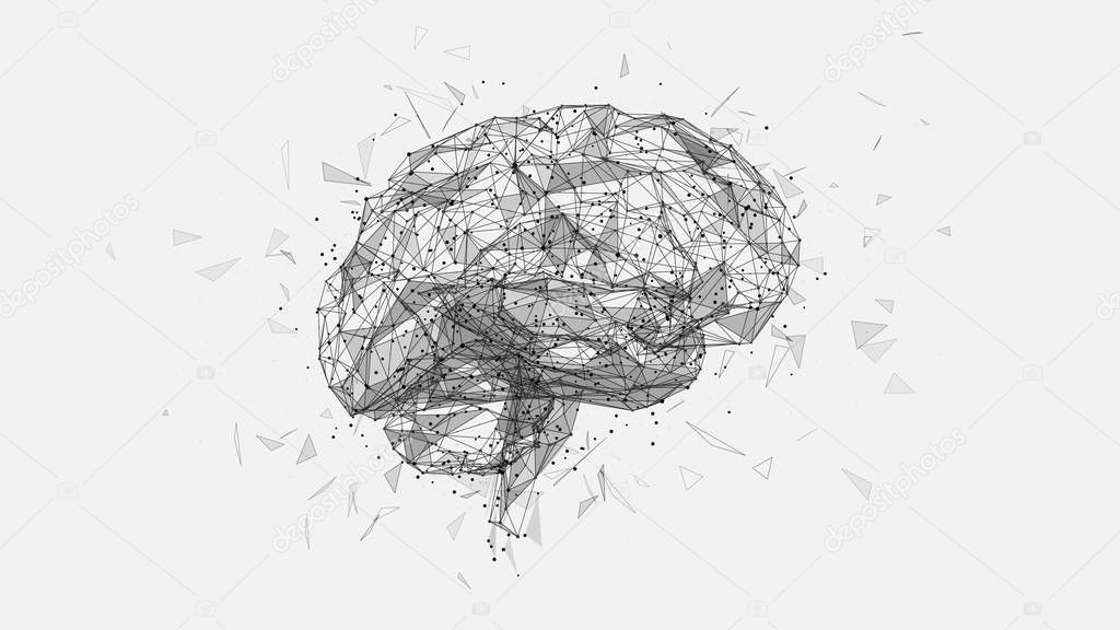 polygonal human brain illustration on white background
