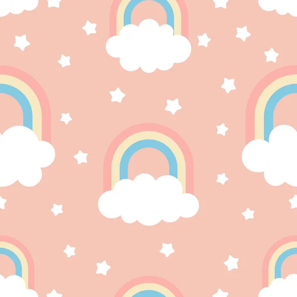 Bulutlar, gökkuşağı ve yıldız ile şirin çocukları illüstrasyon