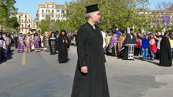 Corfu Grécia Abril 2018 Procissão Com Relíquias Santo Padroeiro Corfu — Fotografia de Stock