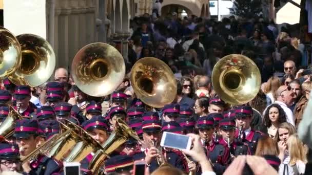 Corfu Greece April 2018 Philharmonic Musicians Playing Corfu Easter Holiday — Stock Video