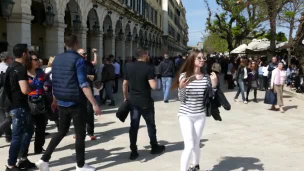 Korfu Řecko Dubna 2018 Chůze Lidí Spianada Square Corfu Town — Stock video