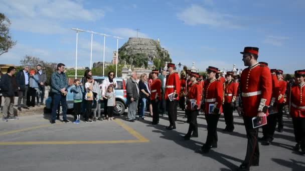 Corfu Grecia Abril 2018 Músicos Filarmónicos Tocando Durante Las Celebraciones — Vídeos de Stock