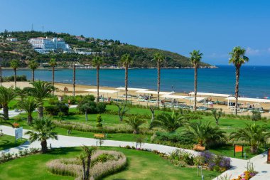 Kuşadası, Türkiye - 21 Ağustos 2017: Pamucak, Efes Beach. Palm Wings Efes Beach Resort görünümünden