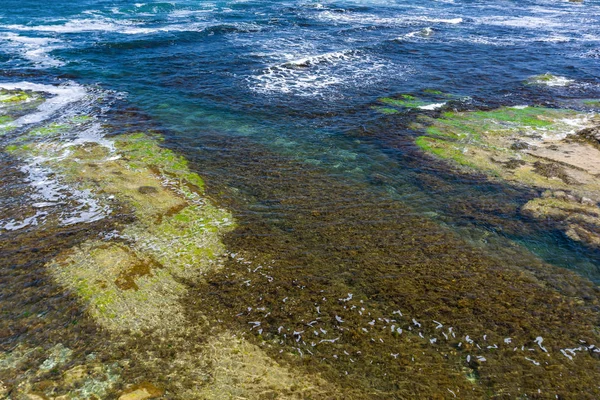 Klares Meerwasser Hintergrund. transparente Meeresoberfläche. schöne Meereslandschaft der Schwarzmeerküste in der Nähe von Zarevo, Bulgarien. Arapya-Bucht — Stockfoto