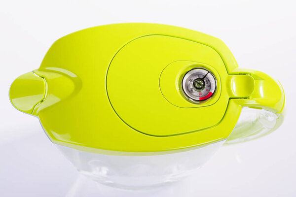 BURGAS, BULGARIA - AUGUST 2, 2018 - Aquaphor water filtration pitcher on white background. Aquaphor offers a variety of water filter jugs for purification of tap water