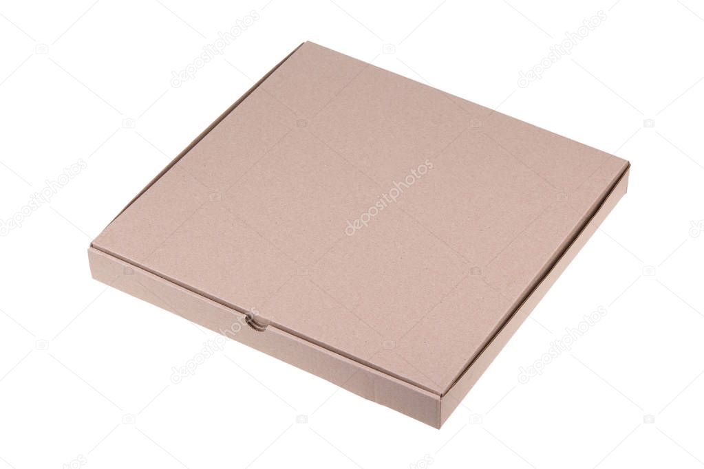 Empty pizza cardboard box isolated on white background