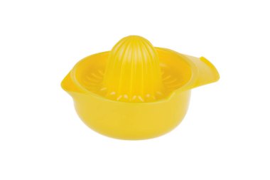Sarı plastik limon sıkacağı beyaz arka plan üzerinde izole, kırpma yolu ile