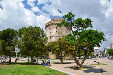 THESSALONIKI, GREECE - 29 Mayıs 2017: Selanik 'in Beyaz Kulesi, Yunanistan' ın Selanik kentinde bulunan bir anıt ve müzedir..
