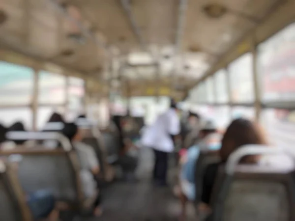 Abstrakta Suddig Bildbakgrund Människor Bussen Morgonen Thailand Utsikt Från Inuti — Stockfoto