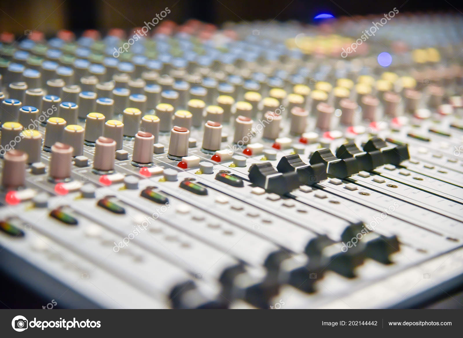Close Digital Sound Mixer Amplifier Equipment Music Mixer Stock Photo by 202144442