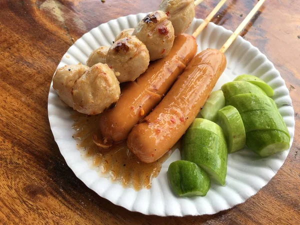 Bakso Thailand Dan Sosis Stik Makanan Thailand — Stok Foto