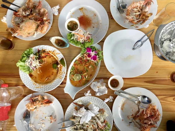 Familie Oder Freunde Sommer Party Oder Meeresfrüchte Set Abendessen Flach — Stockfoto