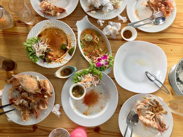 Familie Vrienden Zomer Partij Zeevruchten Diner Instellen Flat Lay Van — Stockfoto