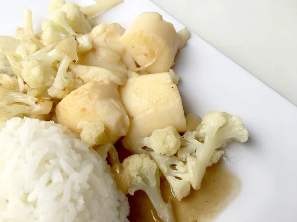 Stir Fried Tofu Chinese Style Deep Fried Tofu Gravy Sauce — Stok Foto