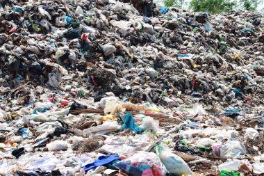 Dağ çöplüğü, büyük ve bozulmuş çöp yığını, pis koku ve zehirli kalıntı yığını, atık plastik şişeler ve çöp veya çöp sahasındaki diğer plastik atık alanları. Kirlilik kavramı.