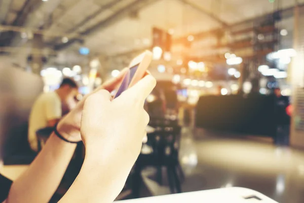 Close Women Hands Pink Nails Holding Cell Telephone Hipster Girl — Stock Photo, Image