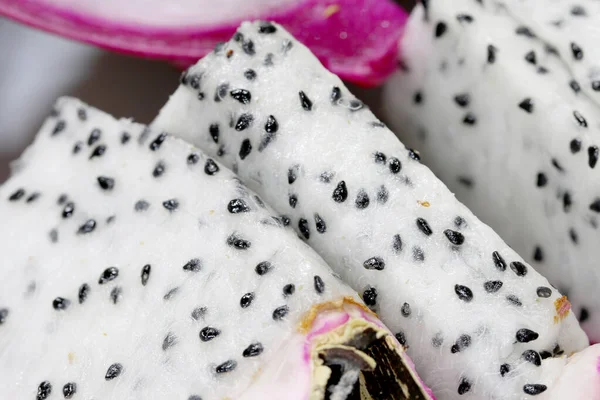 Sano Drago Frutta Pitaya Pezzi Sfondo Primo Piano Bella Frutta — Foto Stock