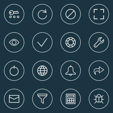 Kullanıcı simgeleri stil süzgeç, yenileme, toprak ve diğer cankurtaran öğeleri kümesi satır. İzole vektör çizim kullanıcı simgeleri.