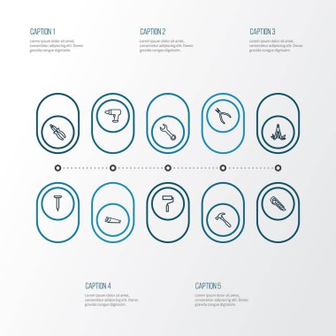 İngiliz anahtarı, rulo fırça, yeni bıçak ve diğer kesici öğeleri ile ayarlamak simgeleri çizgi stili onarın. İzole vektör çizim onarım simgeler.