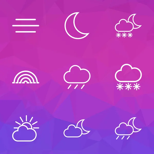 Ícones de ar linha estilo definido com nublado, nevasca, luar e outros elementos de tempestade. Ícones de ar de ilustração isolados . — Fotografia de Stock