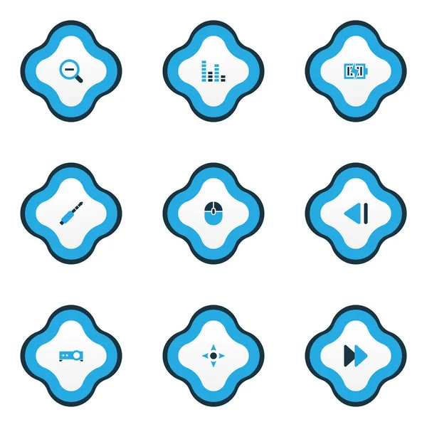 媒体图标颜色设置与充电, 投影仪, 杰克和其他的元素。独立的插图媒体图标. — 图库照片
