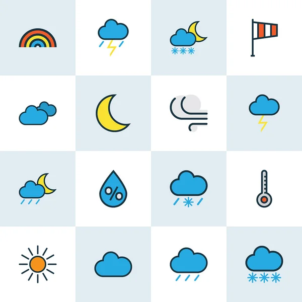 Lucht pictogrammen gekleurde lijn instellen met bewolkte dag, procent, ijzig en andere elementen van de thunderstroke. Geïsoleerde illustratie lucht pictogrammen. — Stockfoto