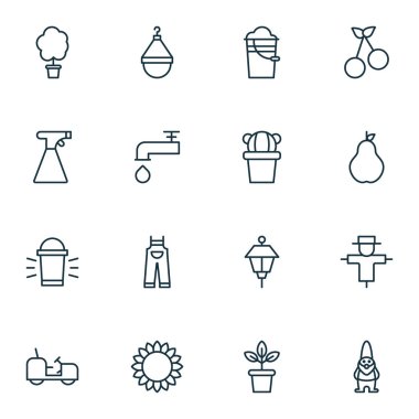 Çiftlik Icons set ile kova, ölçek, traktör ve diğer tıkaç öğeleri ile. İzole vektör çizim çiftlik simgeler.