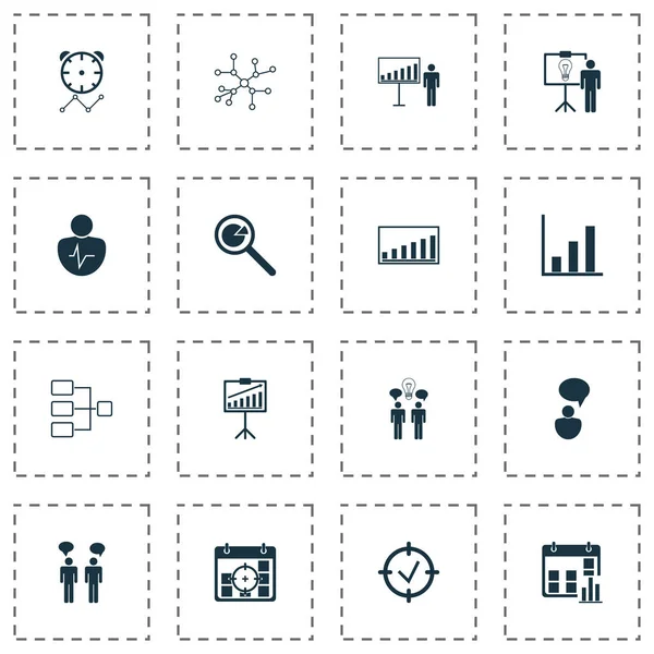 Yönetim Kurulu simgeleri iş hedefleri, fikir tartışmaları, proje sunum ve diğer çözüm gösteri elemanları ile ayarlayın. İzole illüstrasyon Kurulu simgeler.