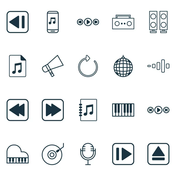 Ícones de música com fita, aplicativo de música, próxima música e outros elementos de piano. Ícones de música ilustração isolada . — Fotografia de Stock