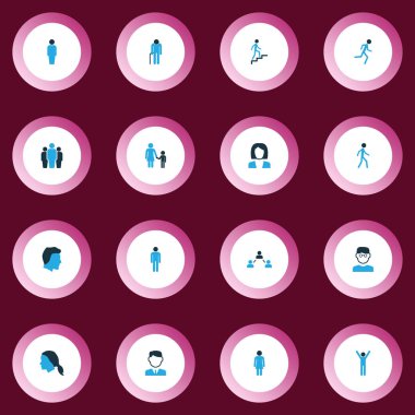 İnsan simgeler kümesi annesiyle çalıştırmadan, sosyal ilişkiler ve diğer istemci öğeleri renkli. İzole vektör illüstrasyon insan simgeleri.