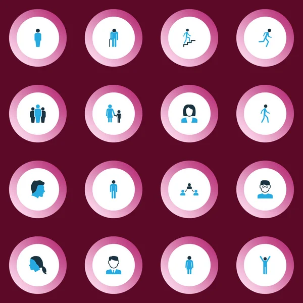 İnsanlar simgeler kümesi annesiyle çalıştırmadan, sosyal ilişkiler ve diğer istemci öğeleri renkli. İzole illüstrasyon insanlar simgeler.