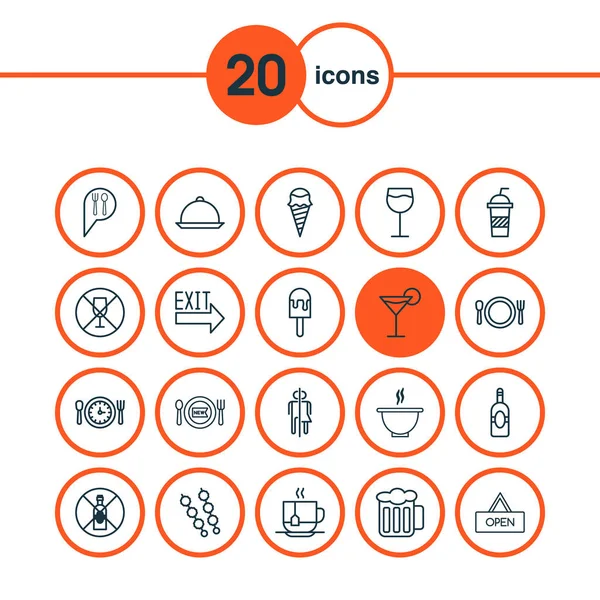 İçki yok, şarap, dondurma ve diğer öğeleri iade ile Restoran Icons set. İzole illüstrasyon Restoran simgeler.