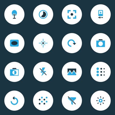 Resmi simgeler kümesi ile kamera açık, döndürme, renkli bulanıklık ve diğer sol öğeleri döndürün. İzole illüstrasyon resim simgeleri.