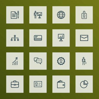 İş simgeleri stil dünya, cüzdan, ödeme ve diğer işadamı öğeleri kümesi satır. İzole illüstrasyon iş simgeleri.