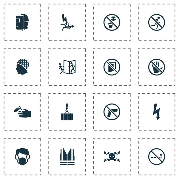 Icons set elektrik çarpması tehlikesi ile imzalamak, kapı, şapkalar ve diğer uyarı öğeleri açma dikkatli olun. İzole vektör illüstrasyon işareti simgeleri.