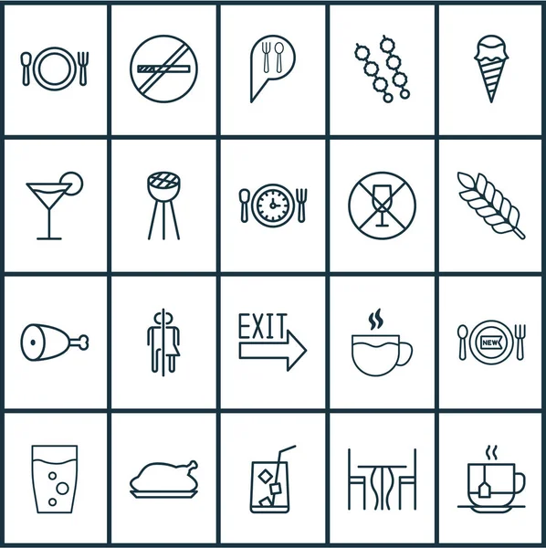 Eating icons set with table, plant, coffee cup and other hot drink elements. Isolated vector illustration eating icons. — Stock Vector