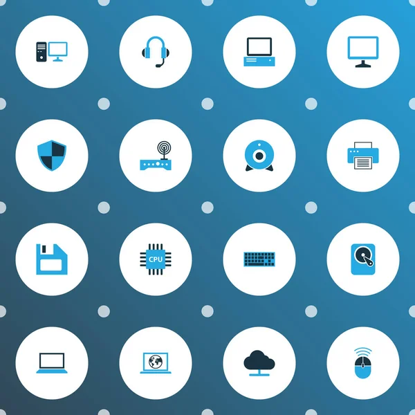 Bilgisayar simgeleri online bulut, Pc, sabit disk ve diğer Pc öğeleri kümesiyle renkli. İzole vektör çizim bilgisayar simgeler.