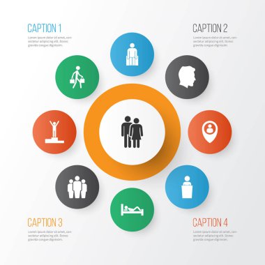 Kurye, hoparlör, uyku ve şampiyon diğer öğeleri ile insan Icons set. İzole vektör illüstrasyon insan simgeleri.