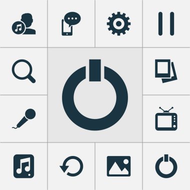 Multimedya simgeler karaoke, Galeri, başlangıç ve diğer yenileme öğeleri ile ayarlayın. İzole vektör çizim multimedya simgeler.