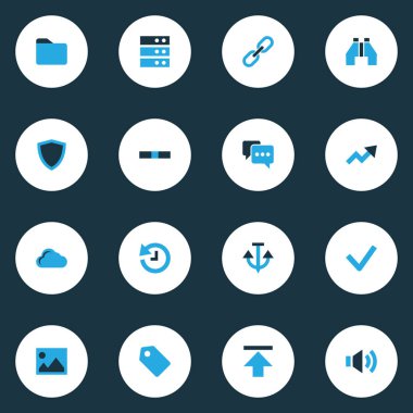 Arabirim kümesi ile download, renkli simgeler klasör, korumak ve diğer öğeleri eksi. İzole vektör çizim arayüzü simgeler.