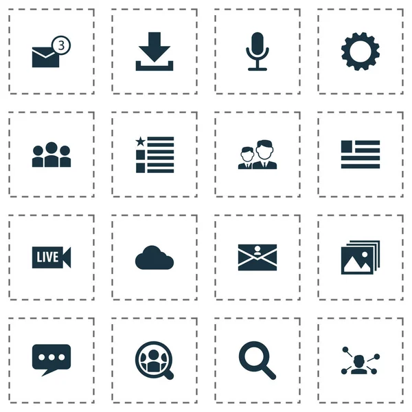 Social icons set with group, download, live video and other magnifier elements. Isolated  illustration social icons.