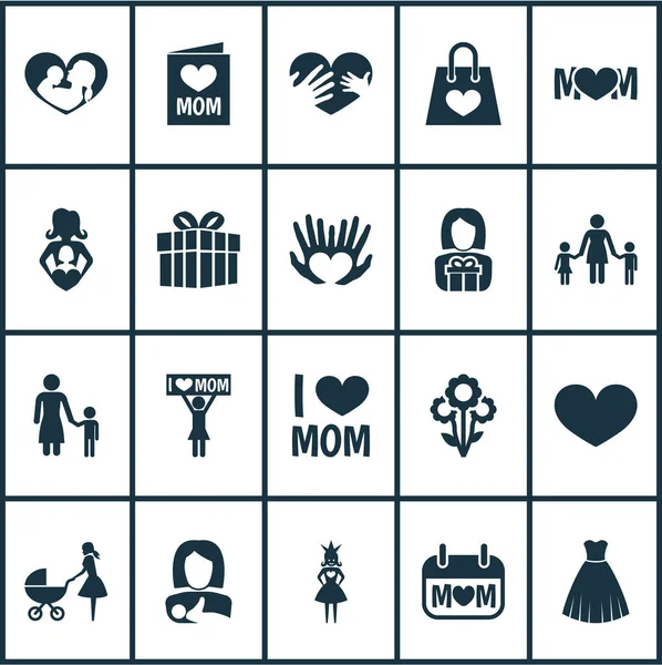 Anneler günü simgesi tasarım konsepti. Parsel, bugünü ve buket 20 gibi öğeleri kümesi. Anne, kalp ve sevgi için güzel sembolleri.