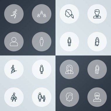 Kişi simgeler stil ile koşu, eski, baş ve diğer kullanıcı öğeleri kümesi satır. İzole vektör illüstrasyon kişi simgeler.