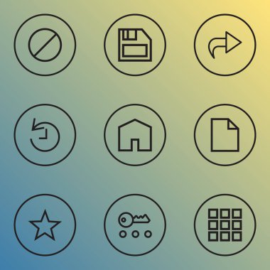 Kullanıcı simgeleri stil kümesi uygulama, disket, yıldız ve diğer dosya öğeleri satır. İzole vektör çizim Kullanıcı simgeleri.