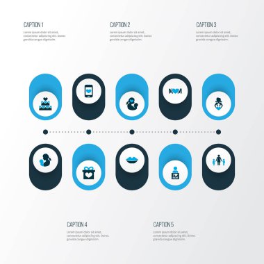 Anneler günü simgesi renkli tasarım konsepti. Bebek, dadı ve Bayan 10 gibi öğeleri kümesi. Anne, kalp ve anne için güzel sembolleri.