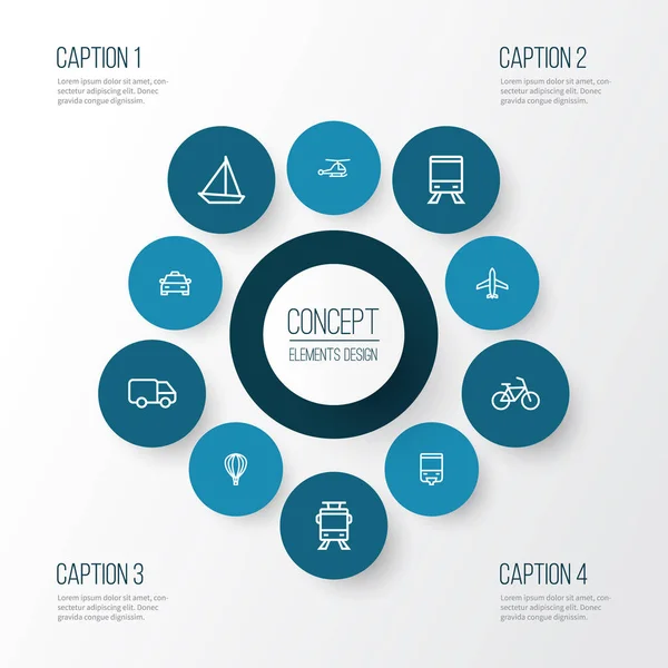 Ulaşım simgeler stil arabası, Yelkenli, taşıma ve diğer helikopter öğeleri kümesi satır. İzole vektör çizim ulaşım simgeler.